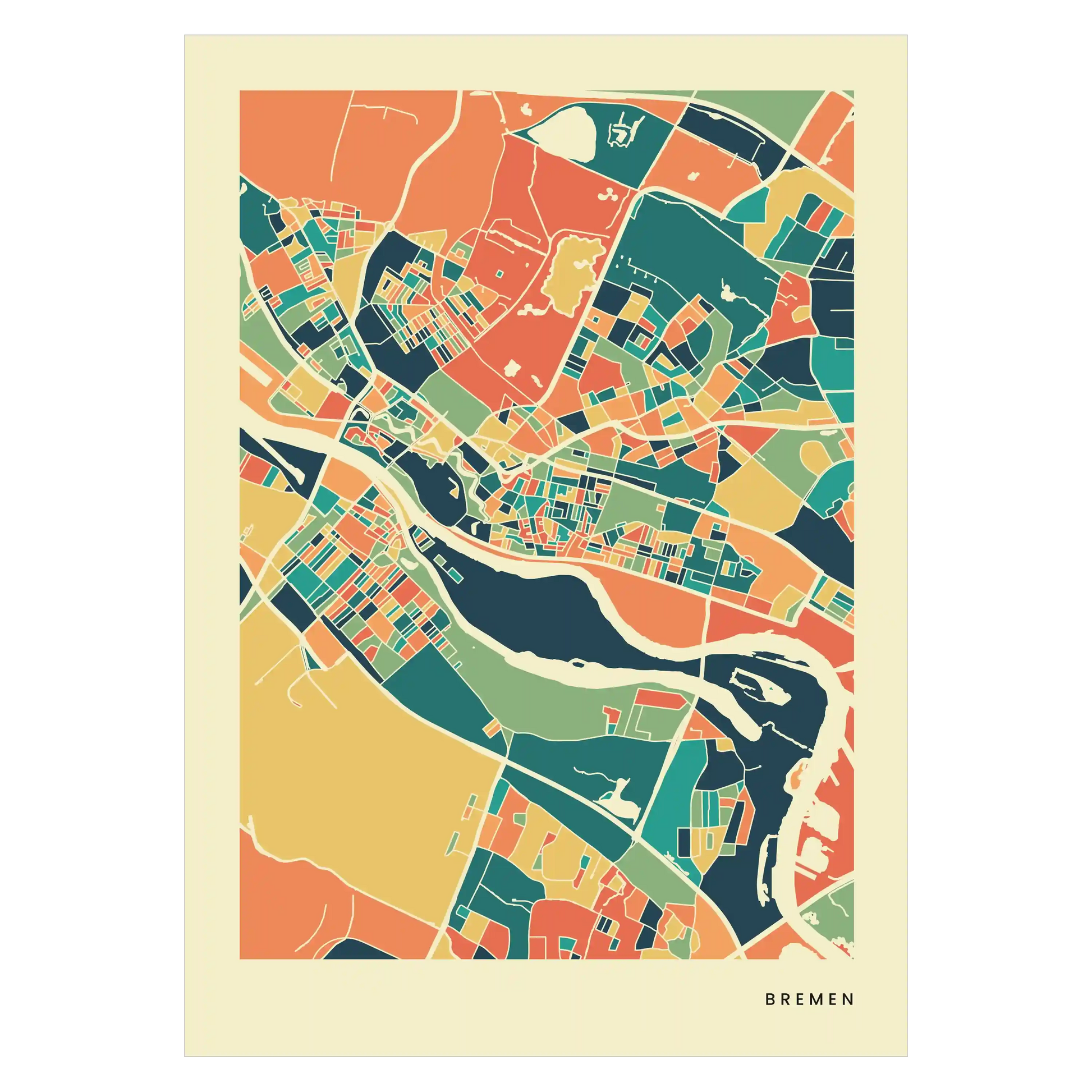 Bremen Stadtkarte Poster – Polychroma Modern Art Print