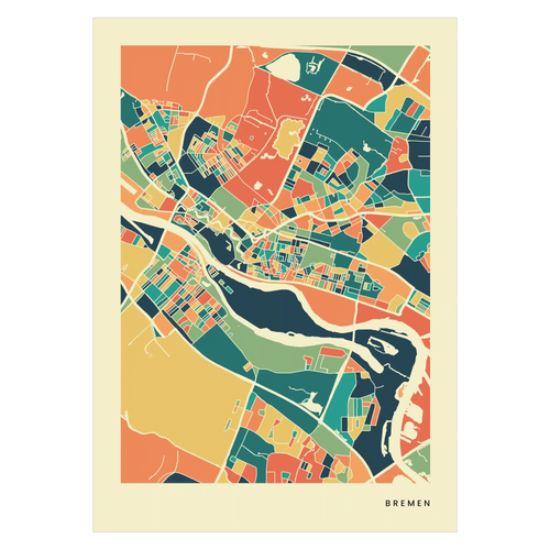 Bremen Stadtkarte Poster – Polychroma Modern Art Print