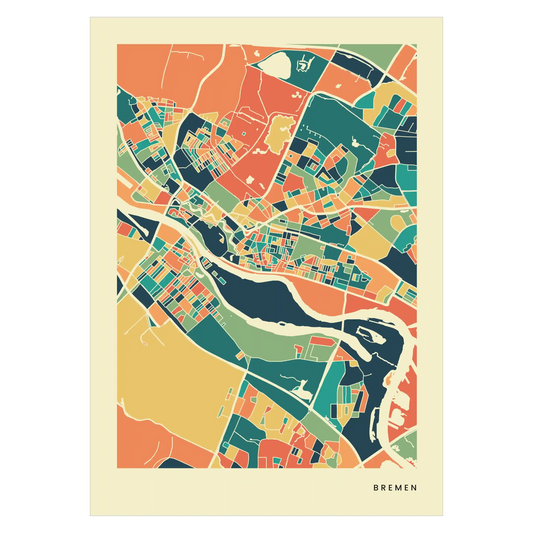 Bremen Stadtkarte Poster – Polychroma Modern Art Print