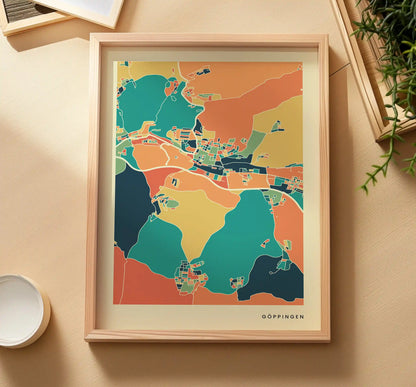 Göppingen Stadtkarte Poster – Polychroma Modern Art Print