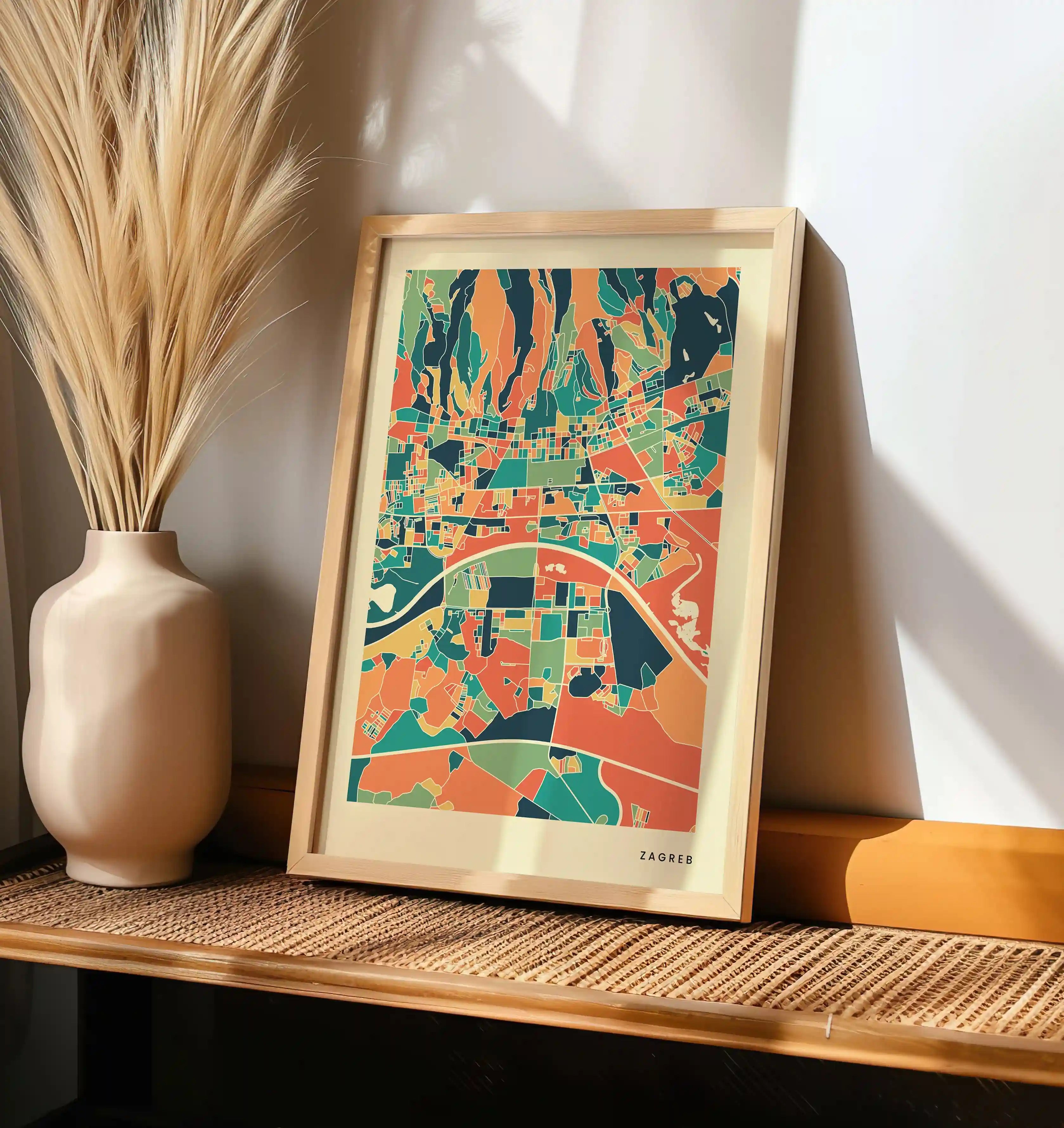 Zagreb Stadtkarte Poster – Polychroma Modern Art Print