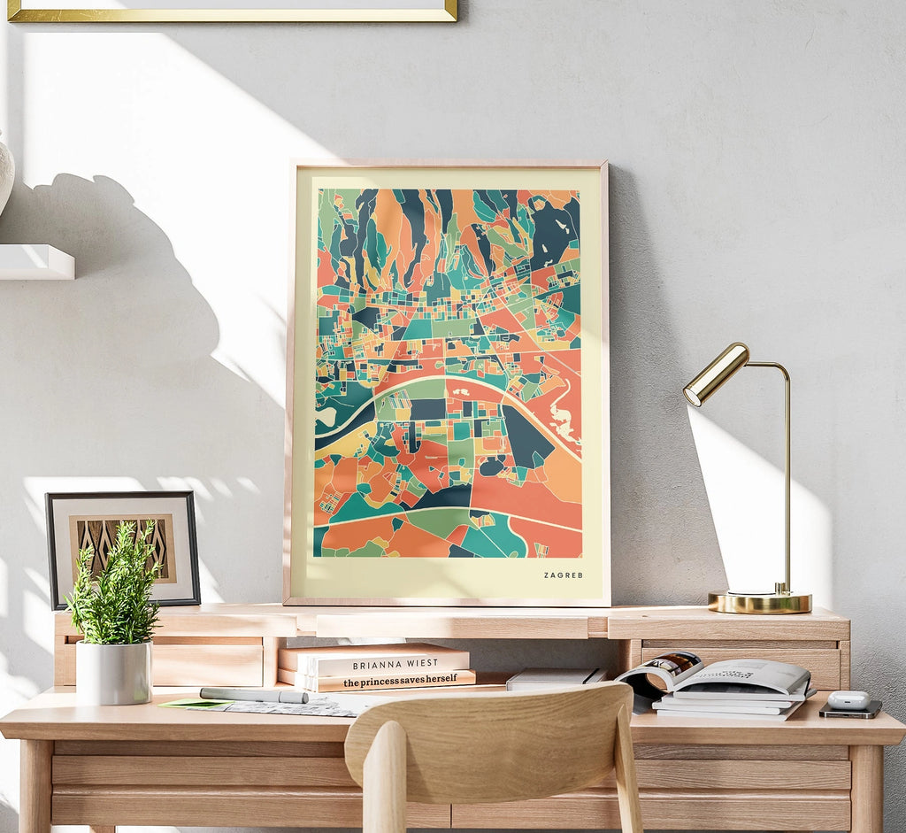 Zagreb Stadtkarte Poster – Polychroma Modern Art Print