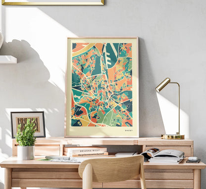Ghent Stadtkarte Poster – Polychroma Modern Art Print