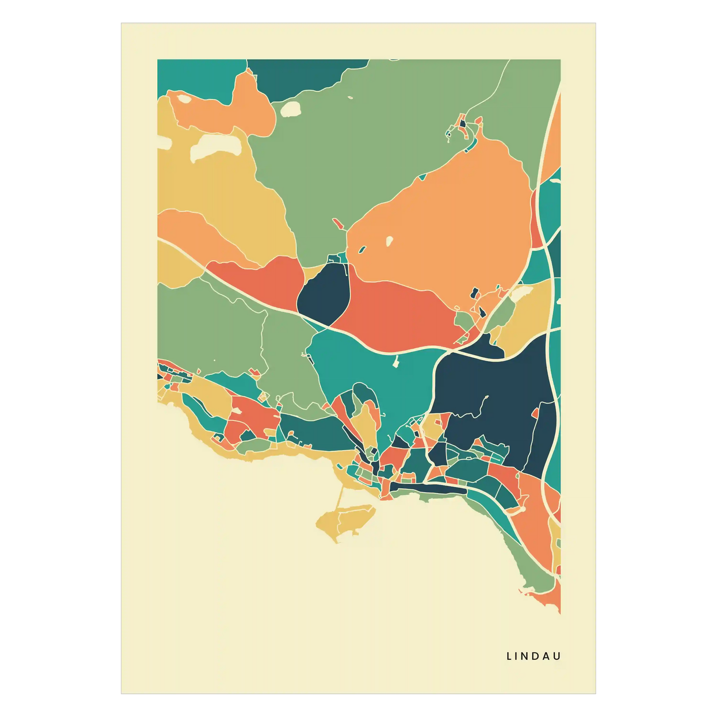 Lindau Stadtkarte Poster – Polychroma Modern Art Print