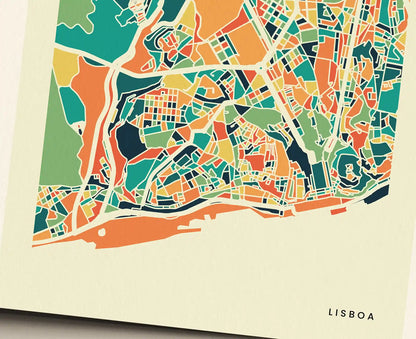 Lisboa Stadtkarte Poster – Polychroma Modern Art Print