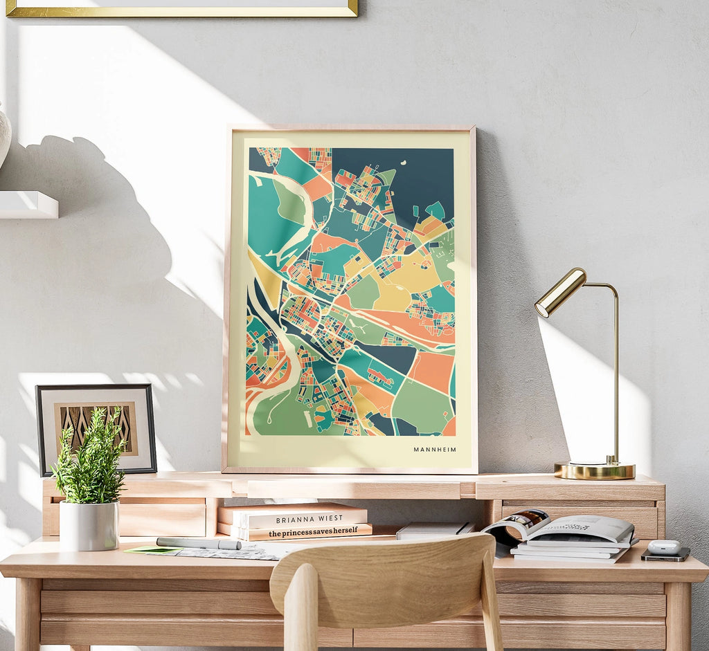 Mannheim Stadtkarte Poster – Polychroma Modern Art Print