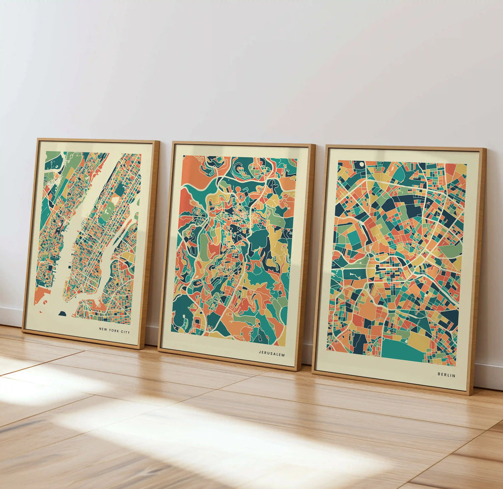 Jerusalem Stadtkarte Poster – Polychroma Modern Art Print