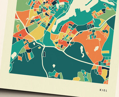 Kiel Stadtkarte Poster – Polychroma Modern Art Print