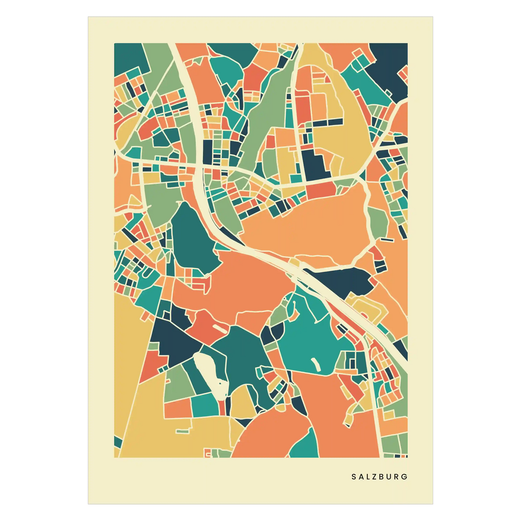 Salzburg Stadtkarte Poster – Polychroma Modern Art Print