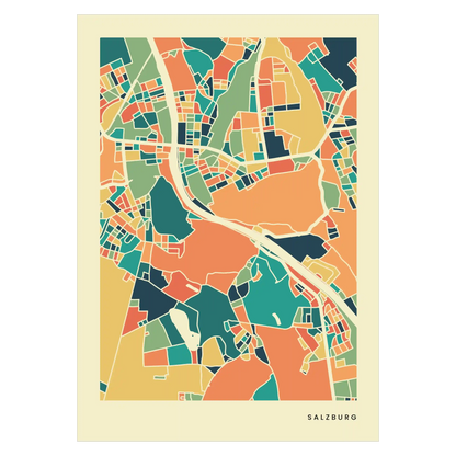 Salzburg Stadtkarte Poster – Polychroma Modern Art Print