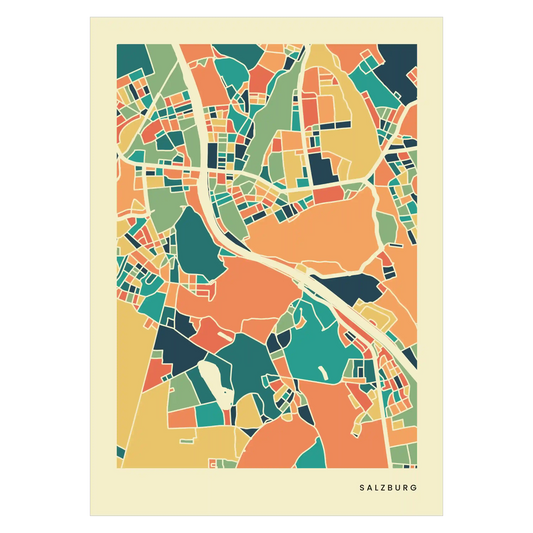 Salzburg Stadtkarte Poster – Polychroma Modern Art Print