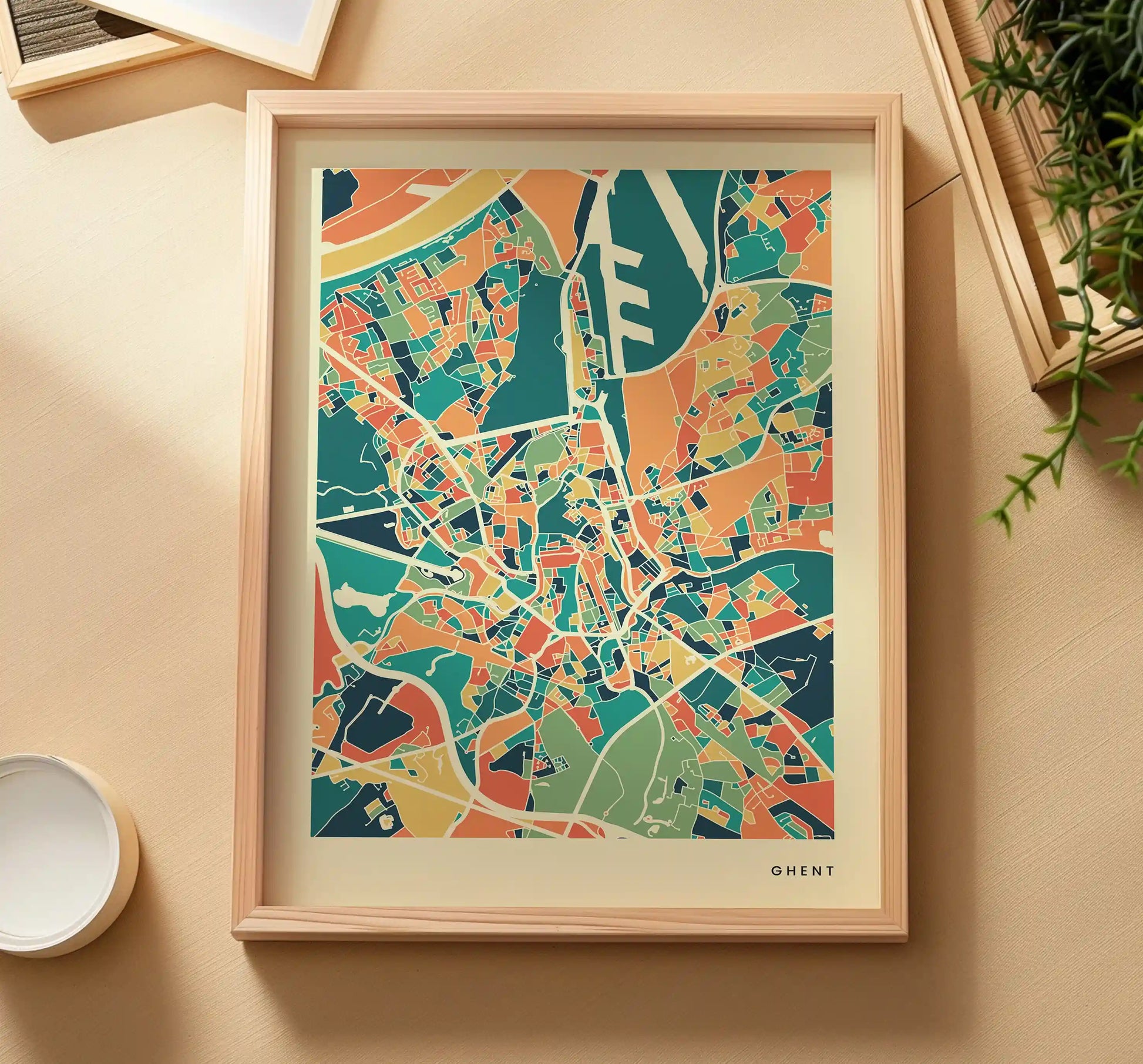 Ghent Stadtkarte Poster – Polychroma Modern Art Print