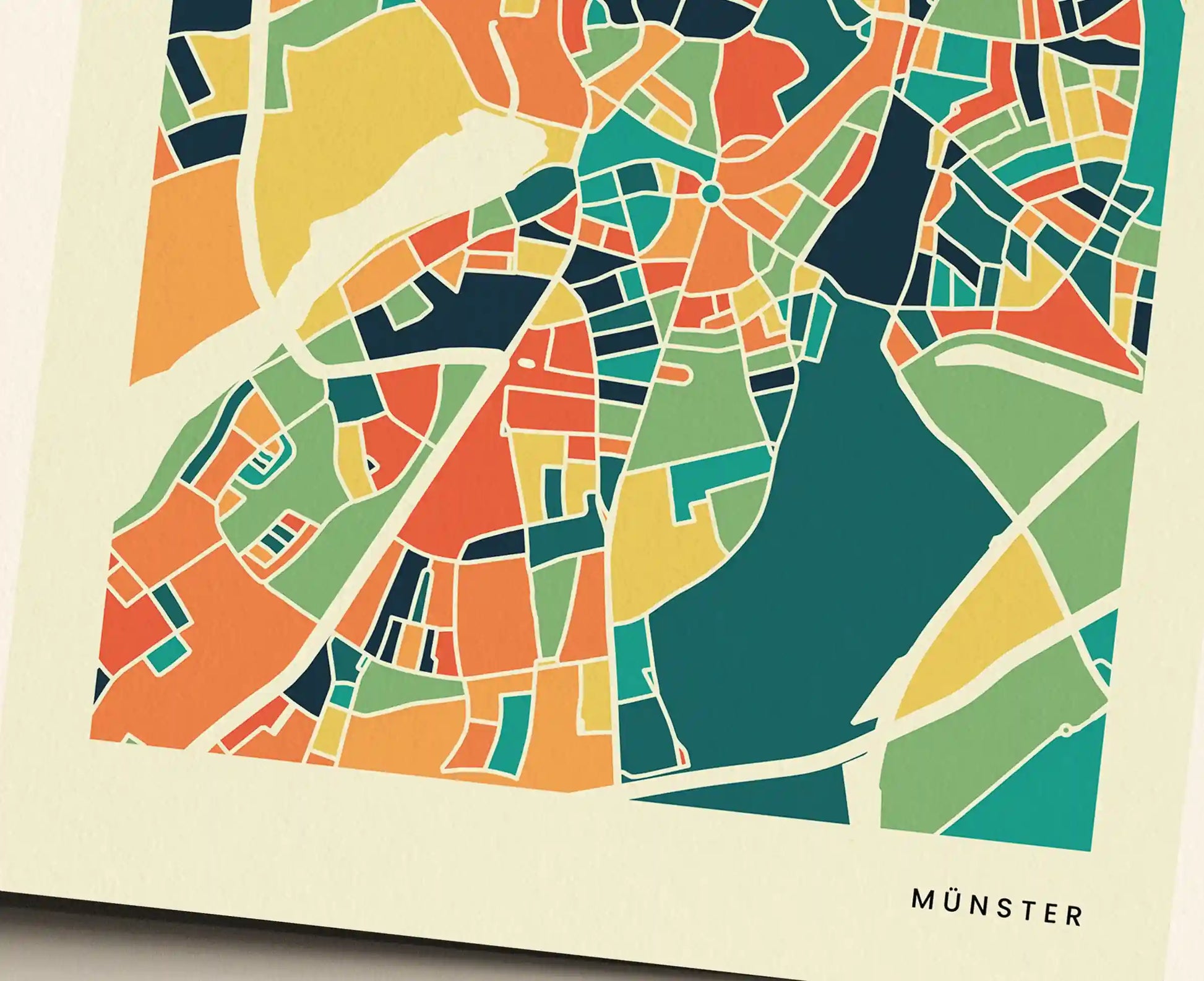 Münster Stadtkarte Poster – Polychroma Modern Art Print