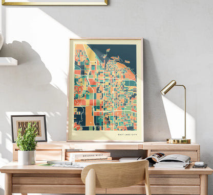 Salt Lake City Stadtkarte Poster – Polychroma Modern Art Print