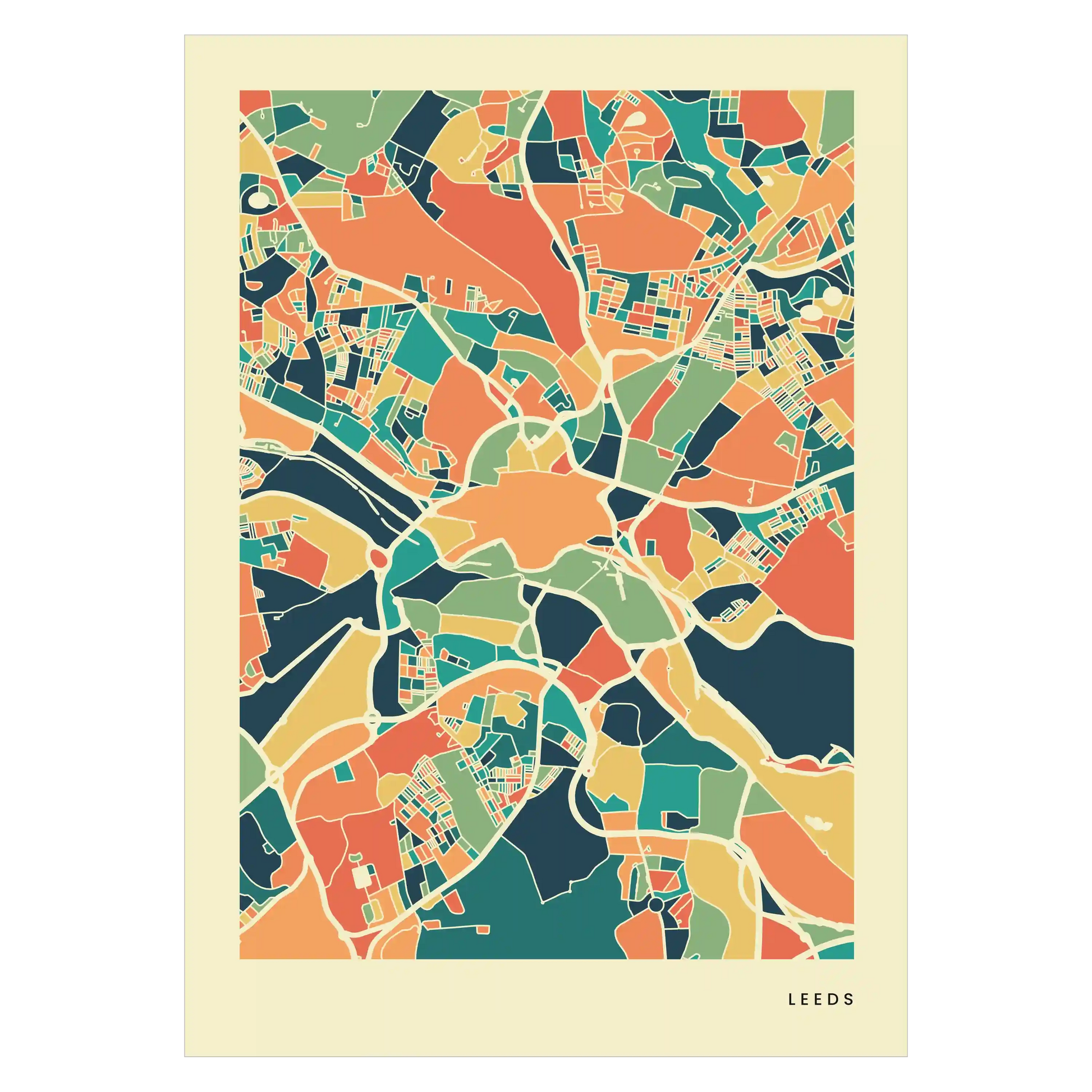 Leeds Stadtkarte Poster – Polychroma Modern Art Print