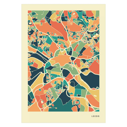 Leeds Stadtkarte Poster – Polychroma Modern Art Print