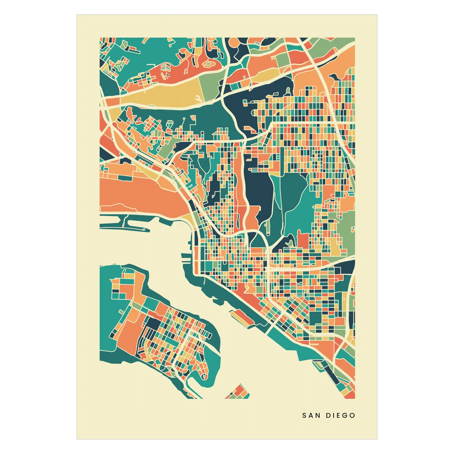 San Diego Stadtkarte Poster – Polychroma Modern Art Print