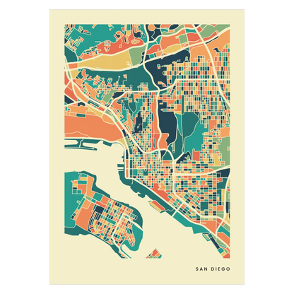 San Diego Stadtkarte Poster – Polychroma Modern Art Print
