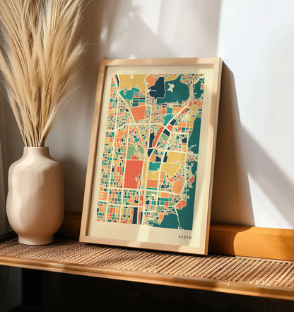 Kyoto Stadtkarte Poster – Polychroma Modern Art Print