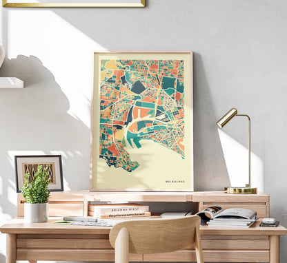 Melbourne Stadtkarte Poster – Polychroma Modern Art Print