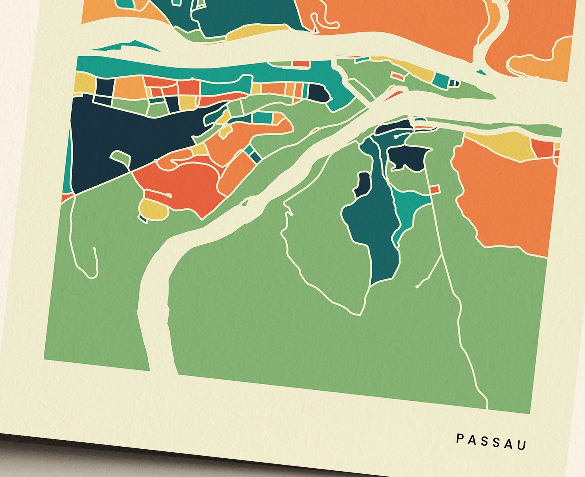 Passau Stadtkarte Poster – Polychroma Modern Art Print