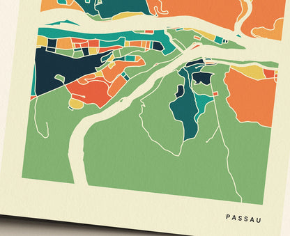 Passau Stadtkarte Poster – Polychroma Modern Art Print