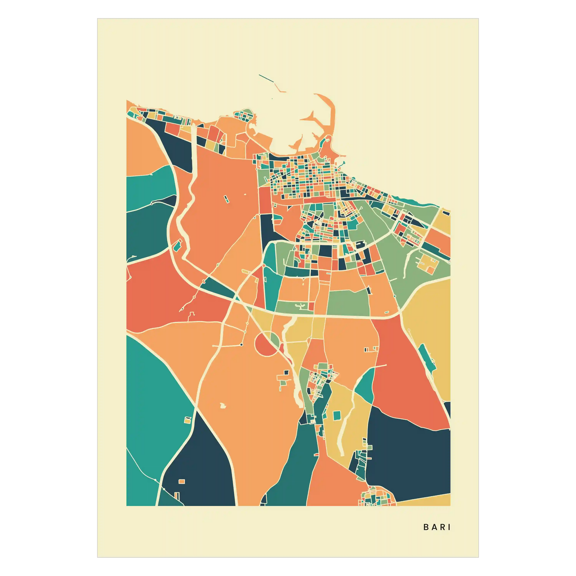 Bari Stadtkarte Poster – Polychroma Modern Art Print