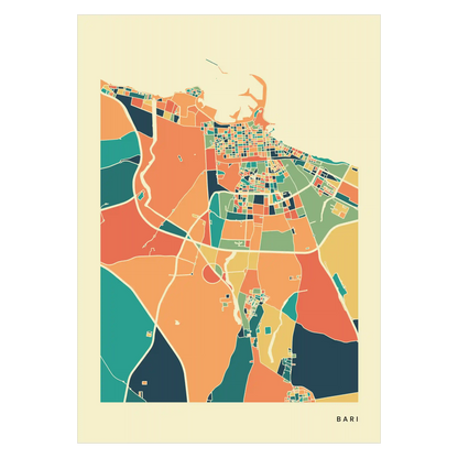 Bari Stadtkarte Poster – Polychroma Modern Art Print