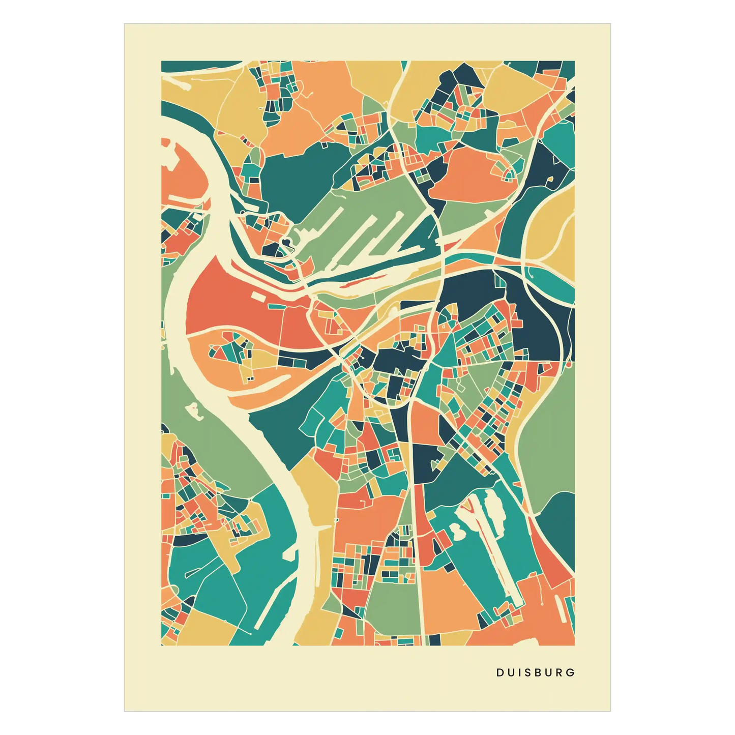 Duisburg Stadtkarte Poster – Polychroma Modern Art Print