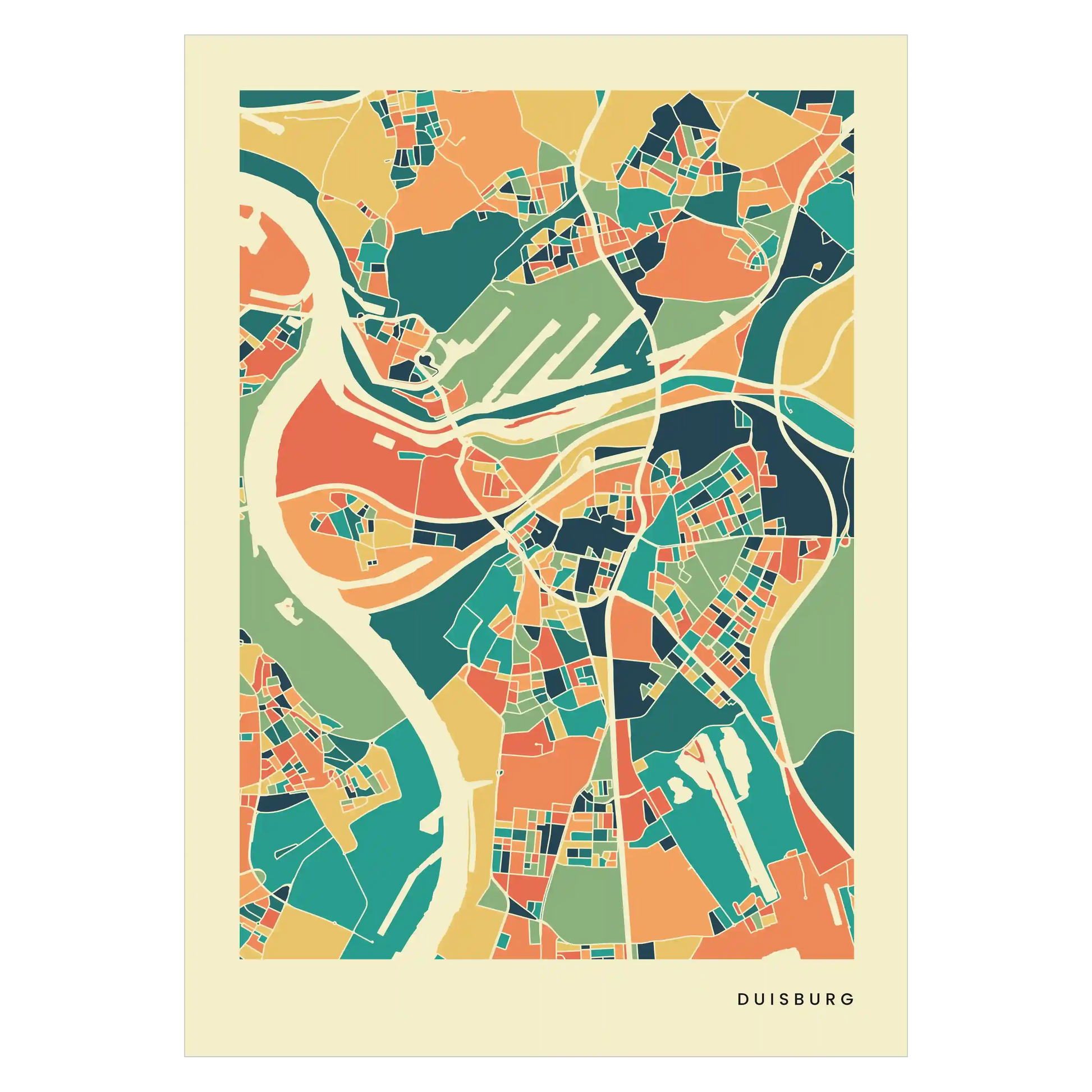 Duisburg Stadtkarte Poster – Polychroma Modern Art Print
