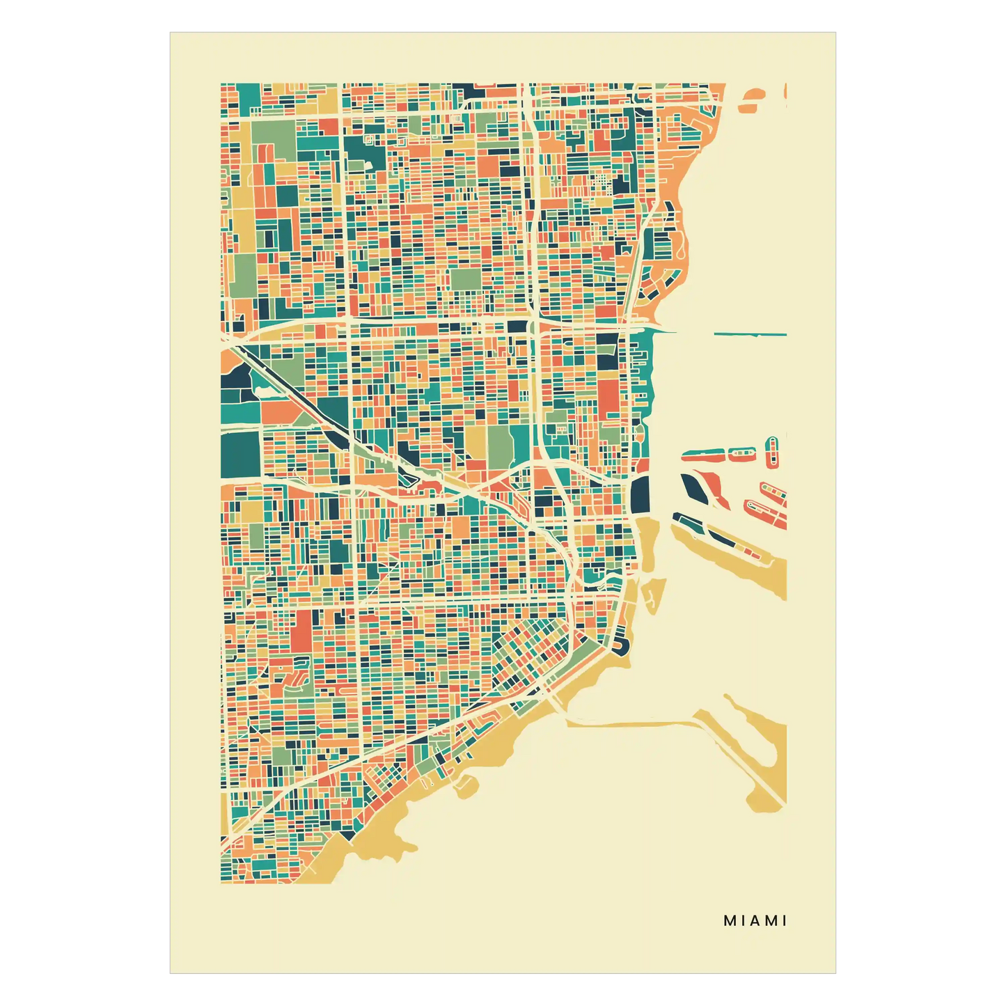 Miami Stadtkarte Poster – Polychroma Modern Art Print