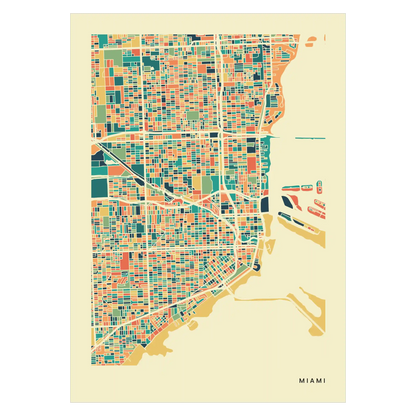 Miami Stadtkarte Poster – Polychroma Modern Art Print