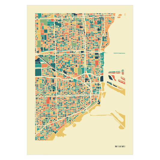 Miami Stadtkarte Poster – Polychroma Modern Art Print