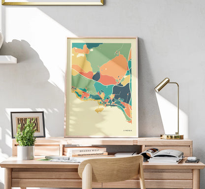 Lindau Stadtkarte Poster – Polychroma Modern Art Print