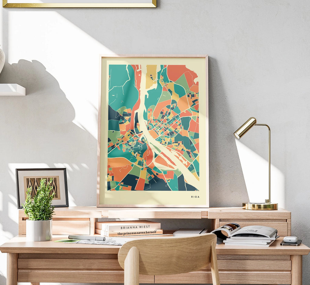 Riga Stadtkarte Poster – Polychroma Modern Art Print