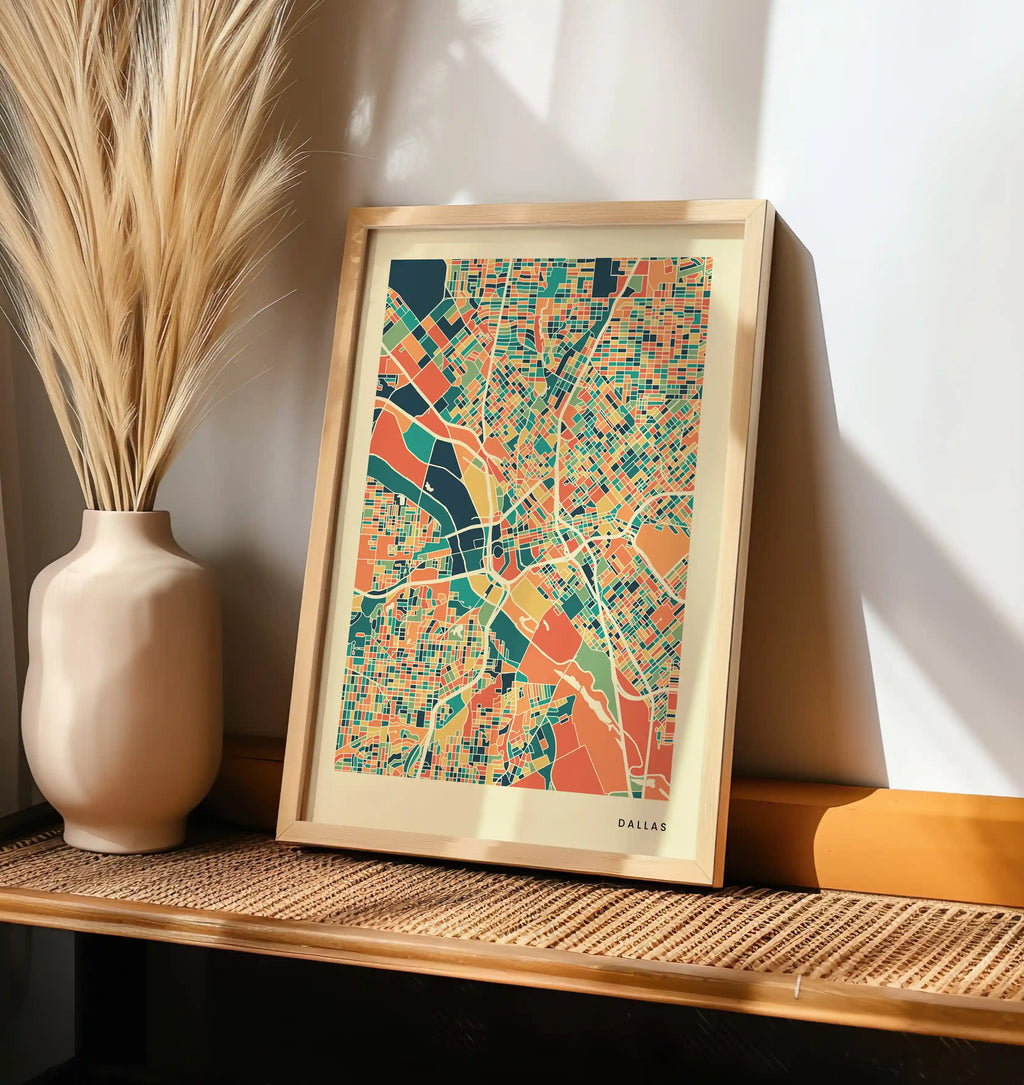 Dallas Stadtkarte Poster – Polychroma Modern Art Print