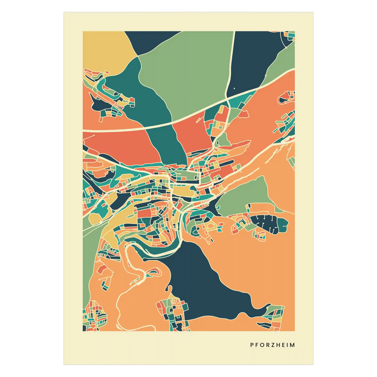 Pforzheim Stadtkarte Poster – Polychroma Modern Art Print
