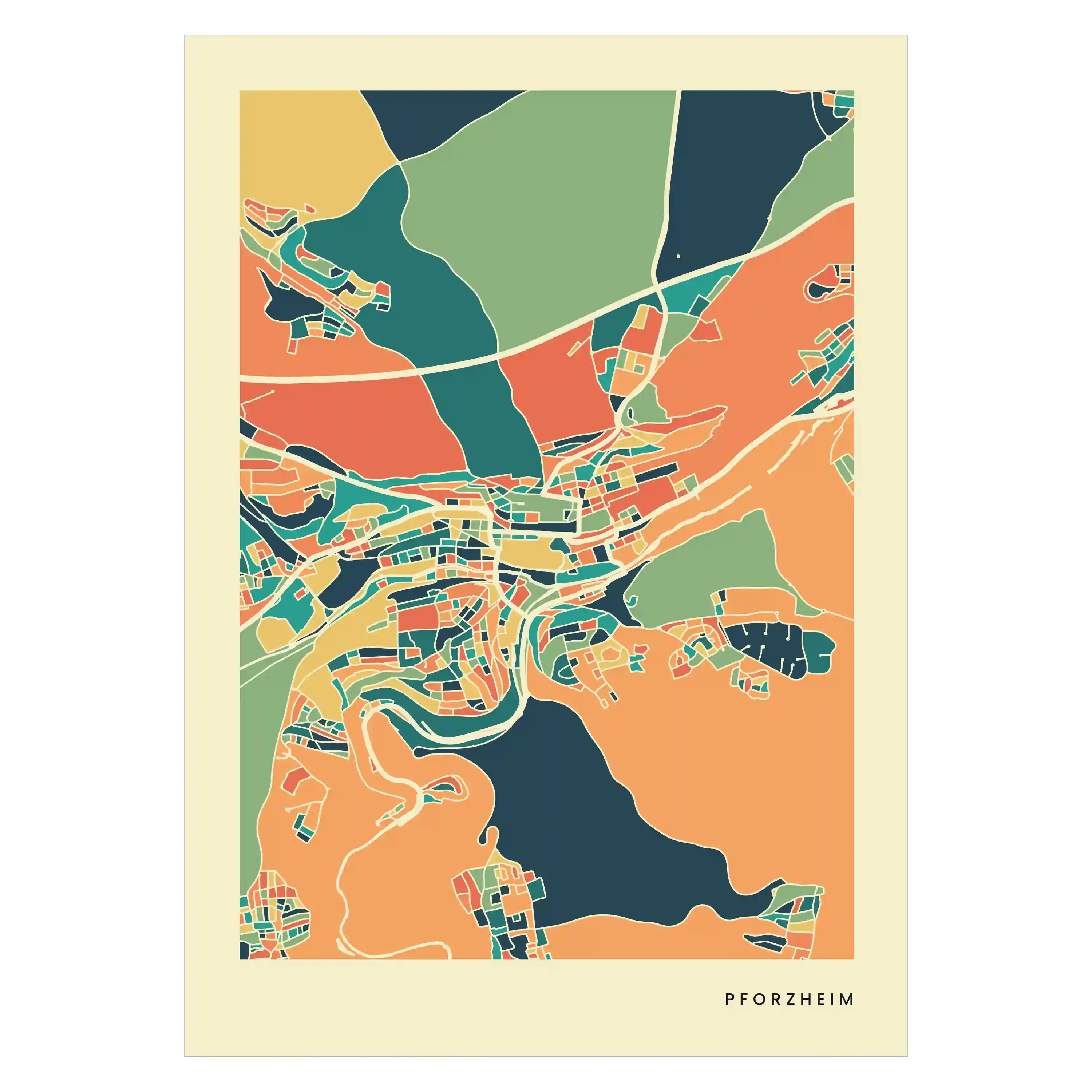 Pforzheim Stadtkarte Poster – Polychroma Modern Art Print