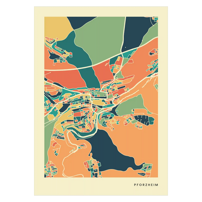 Pforzheim Stadtkarte Poster – Polychroma Modern Art Print