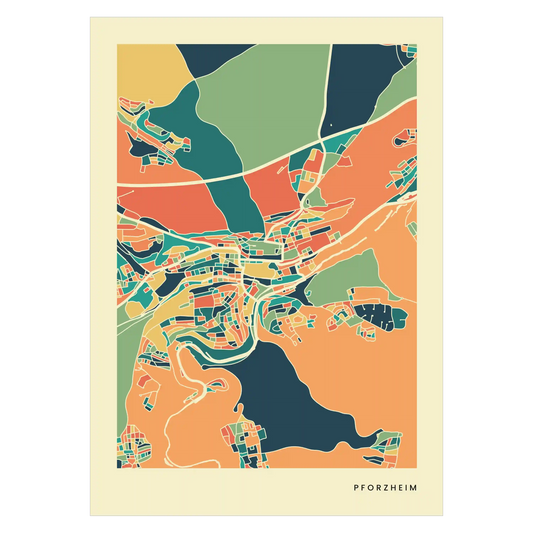 Pforzheim Stadtkarte Poster – Polychroma Modern Art Print