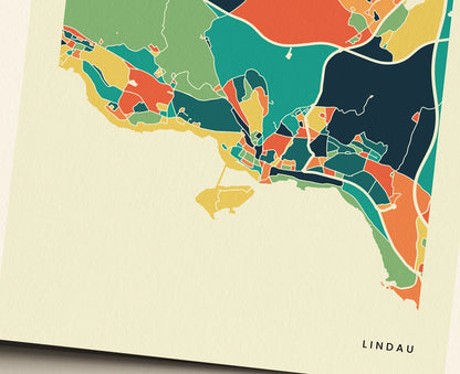 Lindau Stadtkarte Poster – Polychroma Modern Art Print