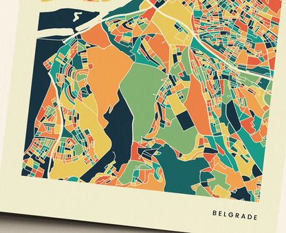 Belgrade Stadtkarte Poster – Polychroma Modern Art Print