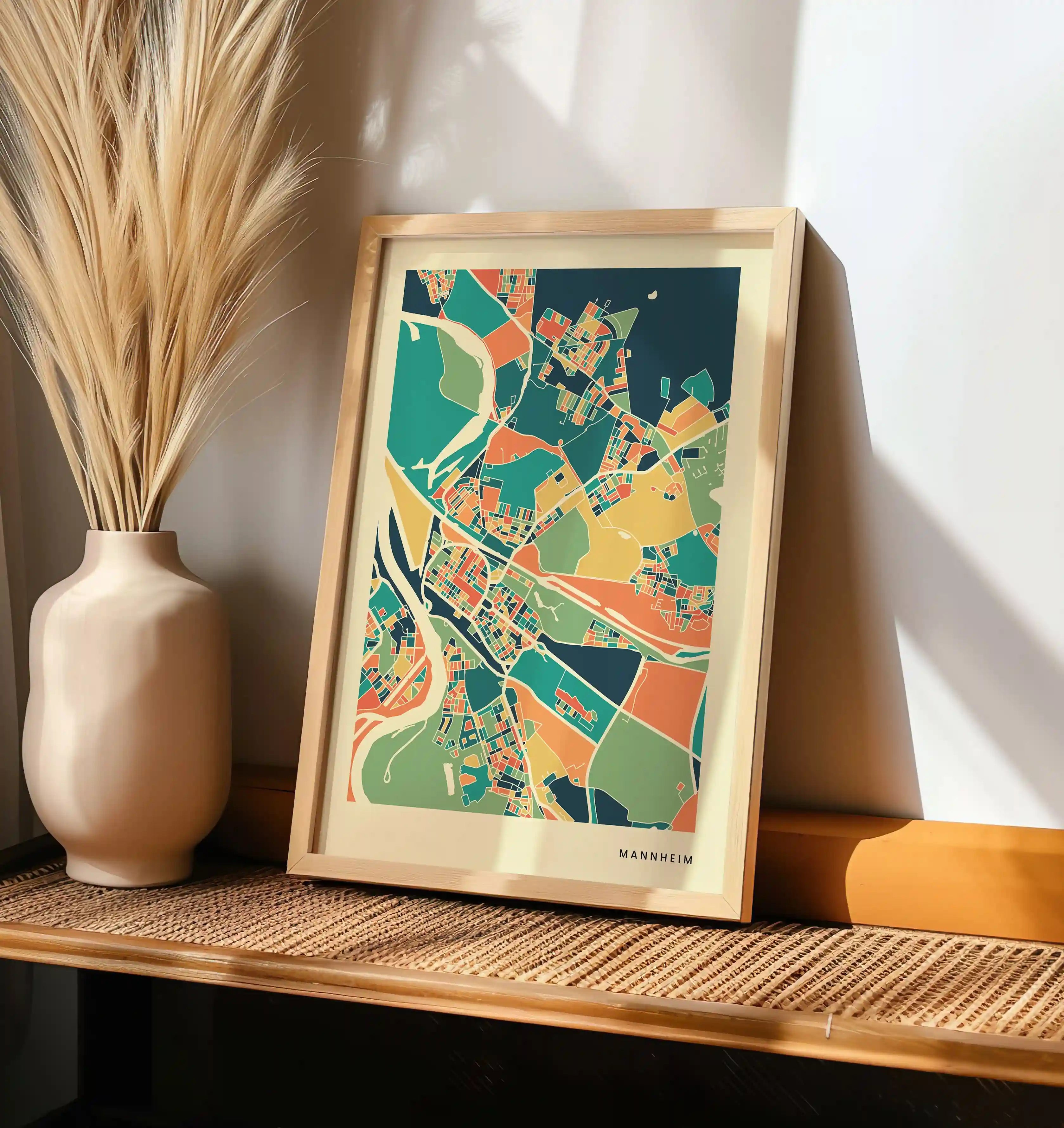 Mannheim Stadtkarte Poster – Polychroma Modern Art Print