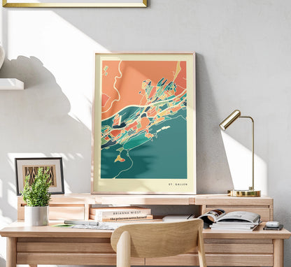 St. Gallen Stadtkarte Poster – Polychroma Modern Art Print