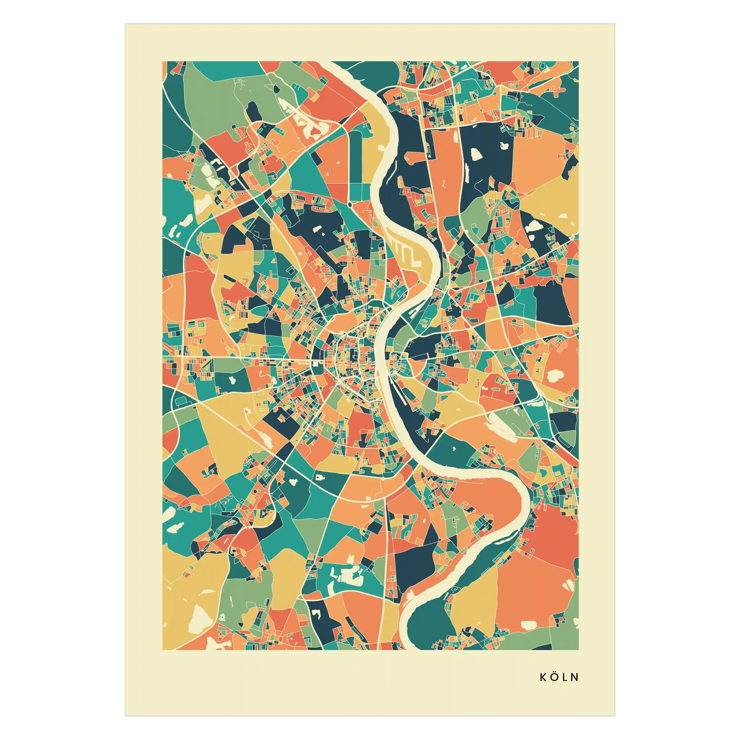 Köln Stadtkarte Poster – Polychroma Modern Art Print