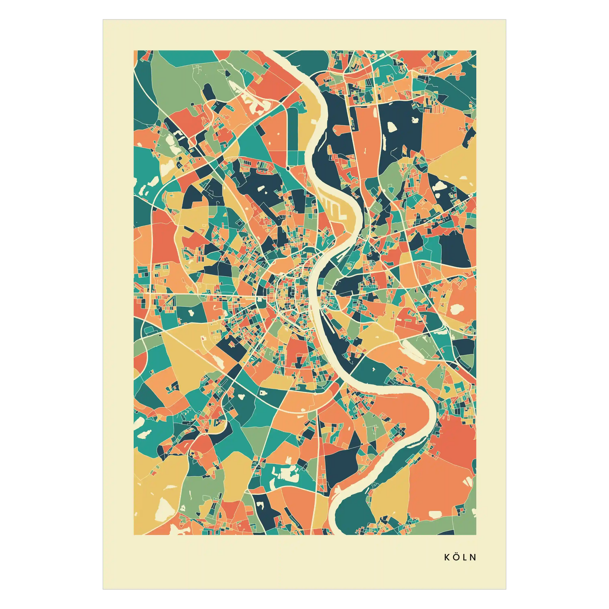 Köln Stadtkarte Poster – Polychroma Modern Art Print