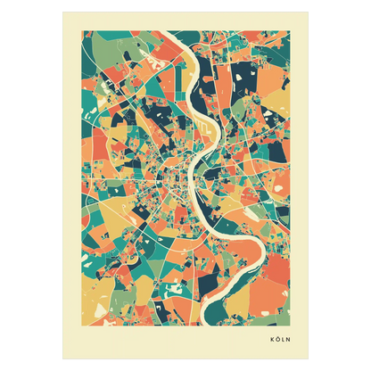 Köln Stadtkarte Poster – Polychroma Modern Art Print