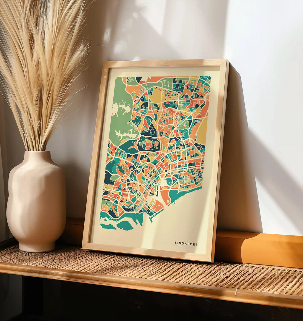 Singapore Stadtkarte Poster – Polychroma Modern Art Print