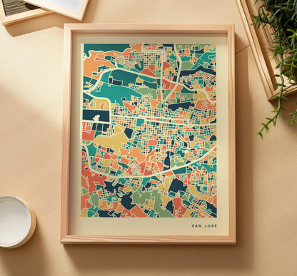 San José Stadtkarte Poster – Polychroma Modern Art Print