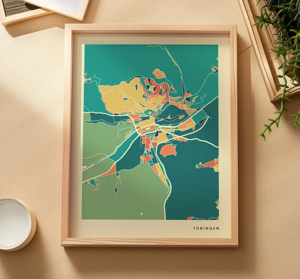 Tübingen Stadtkarte Poster – Polychroma Modern Art Print